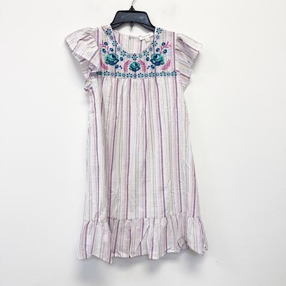 August Sky Women's L Purple Floral Embroidered Flutter Sleeves Mini Dress Size S - Picture 2 of 6